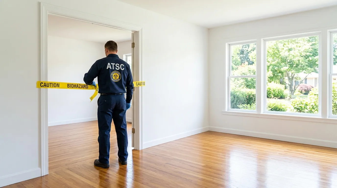 Certified biohazard cleanup crew performing Trauma Scene Cleanup in West Warwick